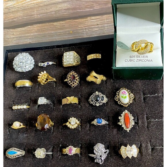 VTG Lot 24 Costume Jewelry Ring Gold Silver Tone Rhinestone 1-925 NWB-Sara-AVON2 - Picture 1 of 13